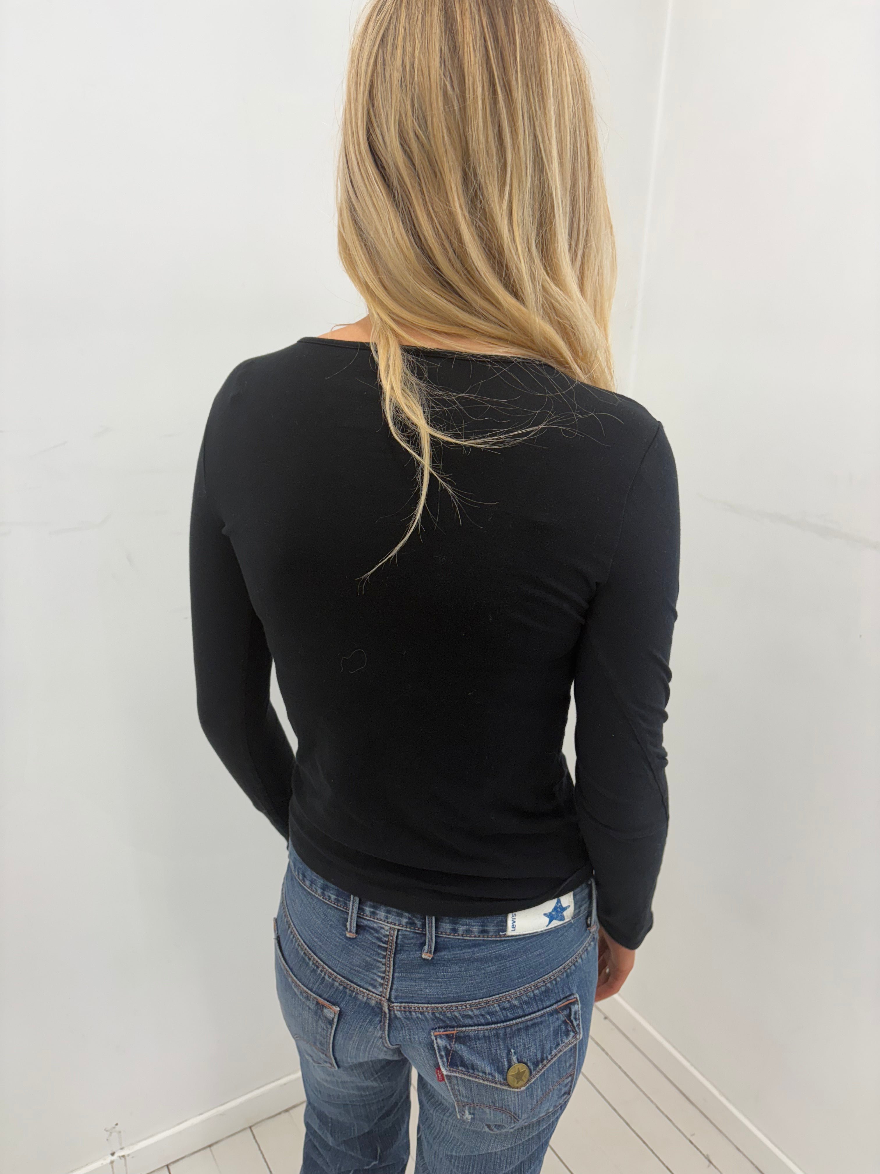 Black Snoopy Rhinestone Long Sleeve Top