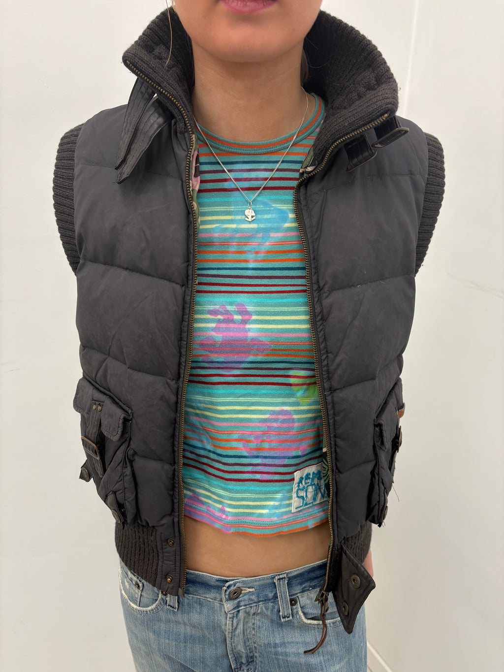 Brown Cropped Puffer Utility Vest