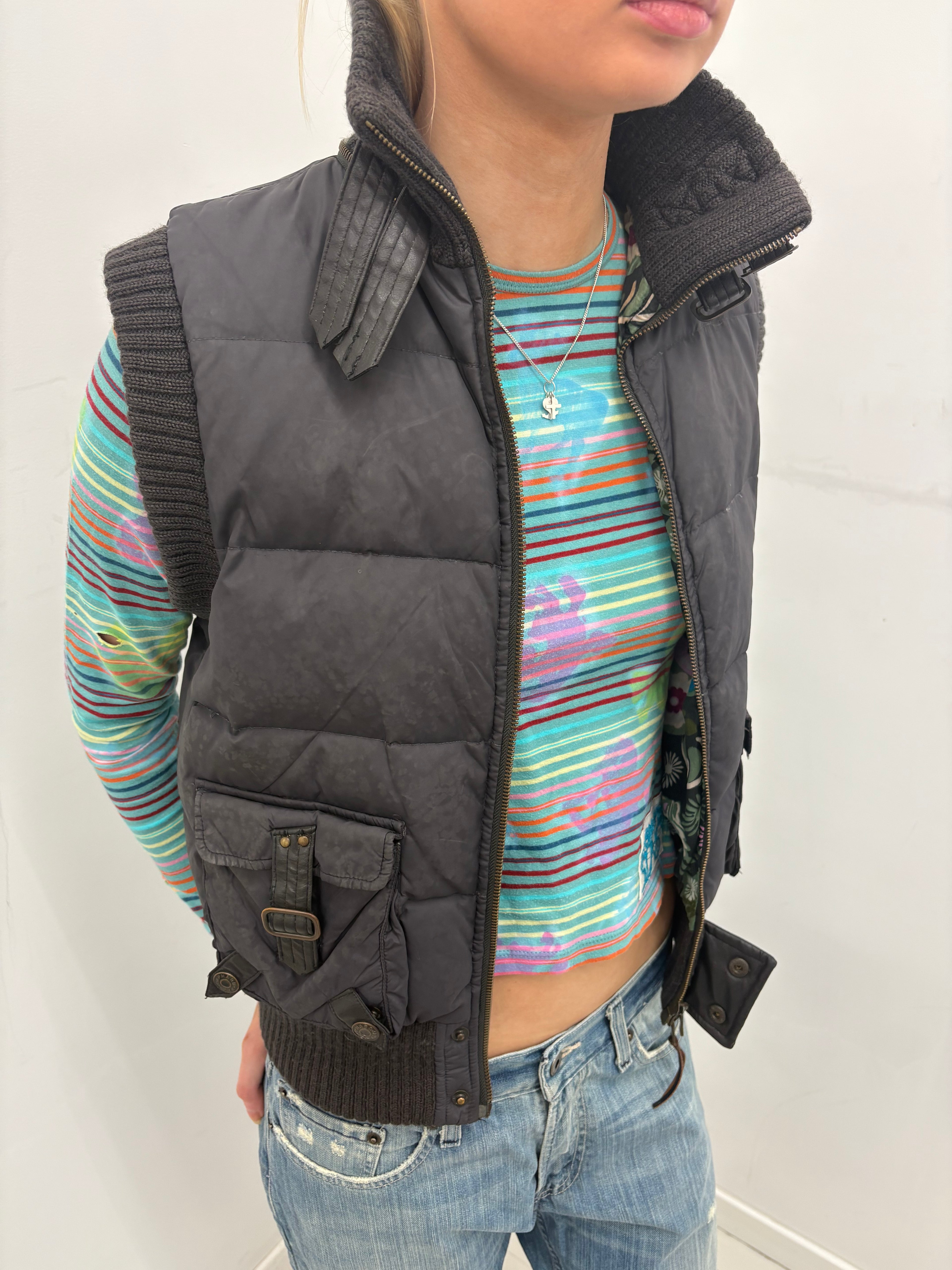 Brown Cropped Puffer Utility Vest