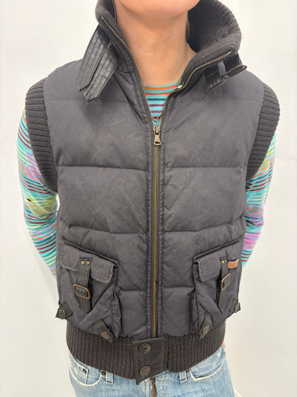 Brown Cropped Puffer Utility Vest
