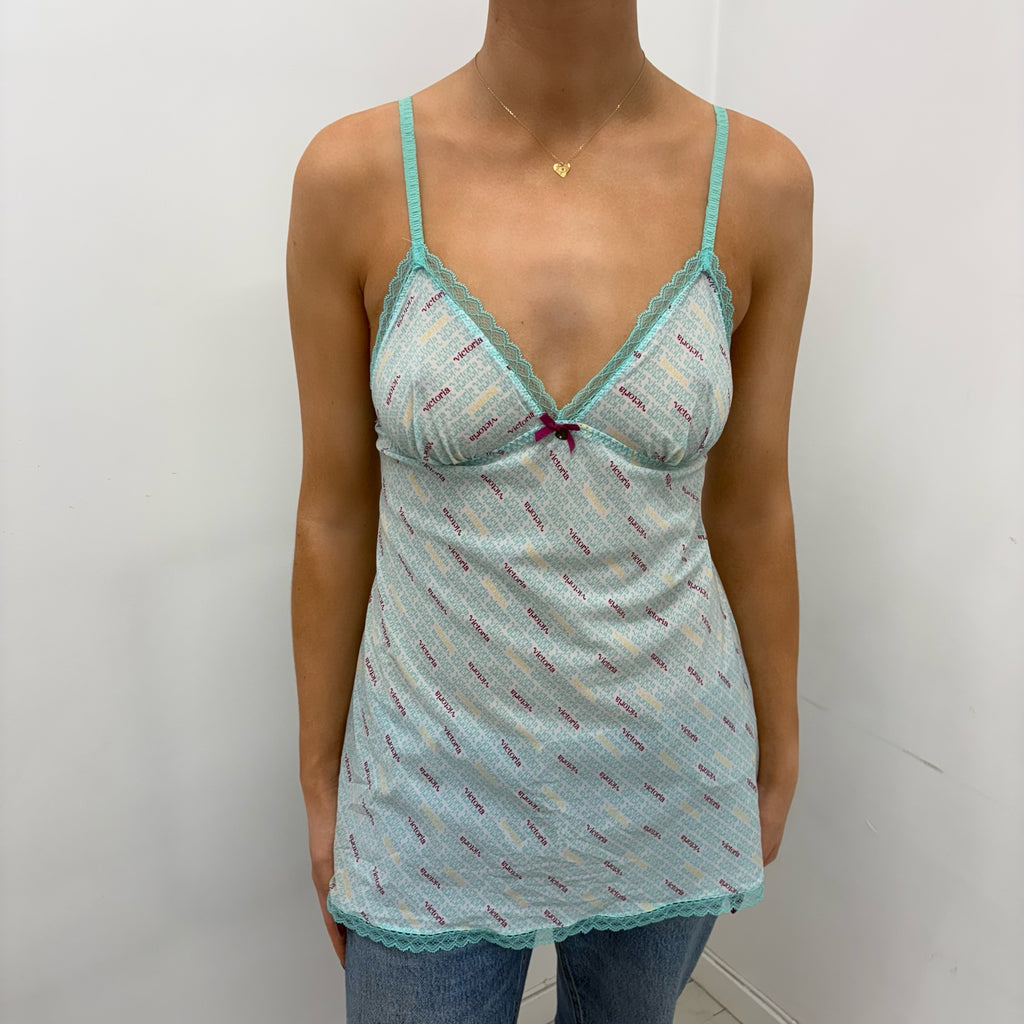 Victoria's Secret Logo Slip Dress/long camisole with Lace Trim