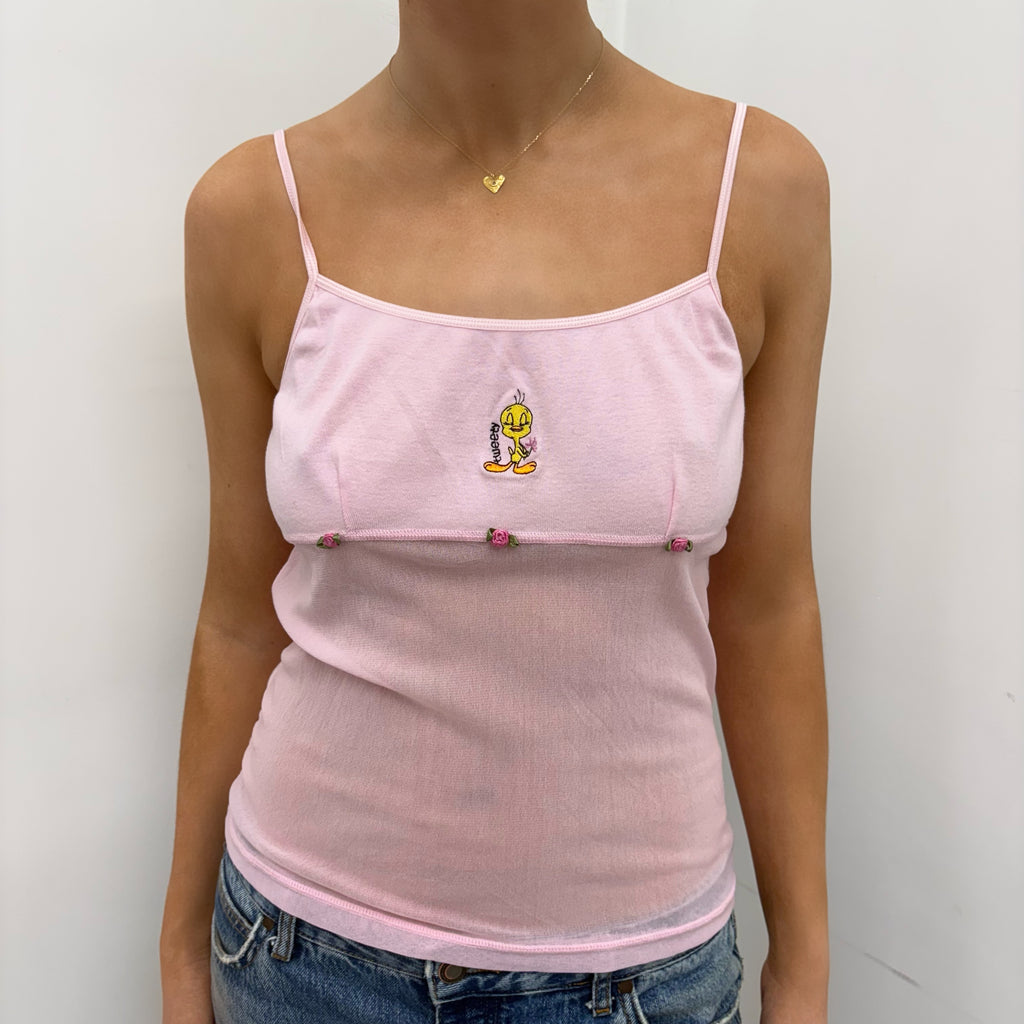 Pink Tweety Bird Camisole with Rose Details