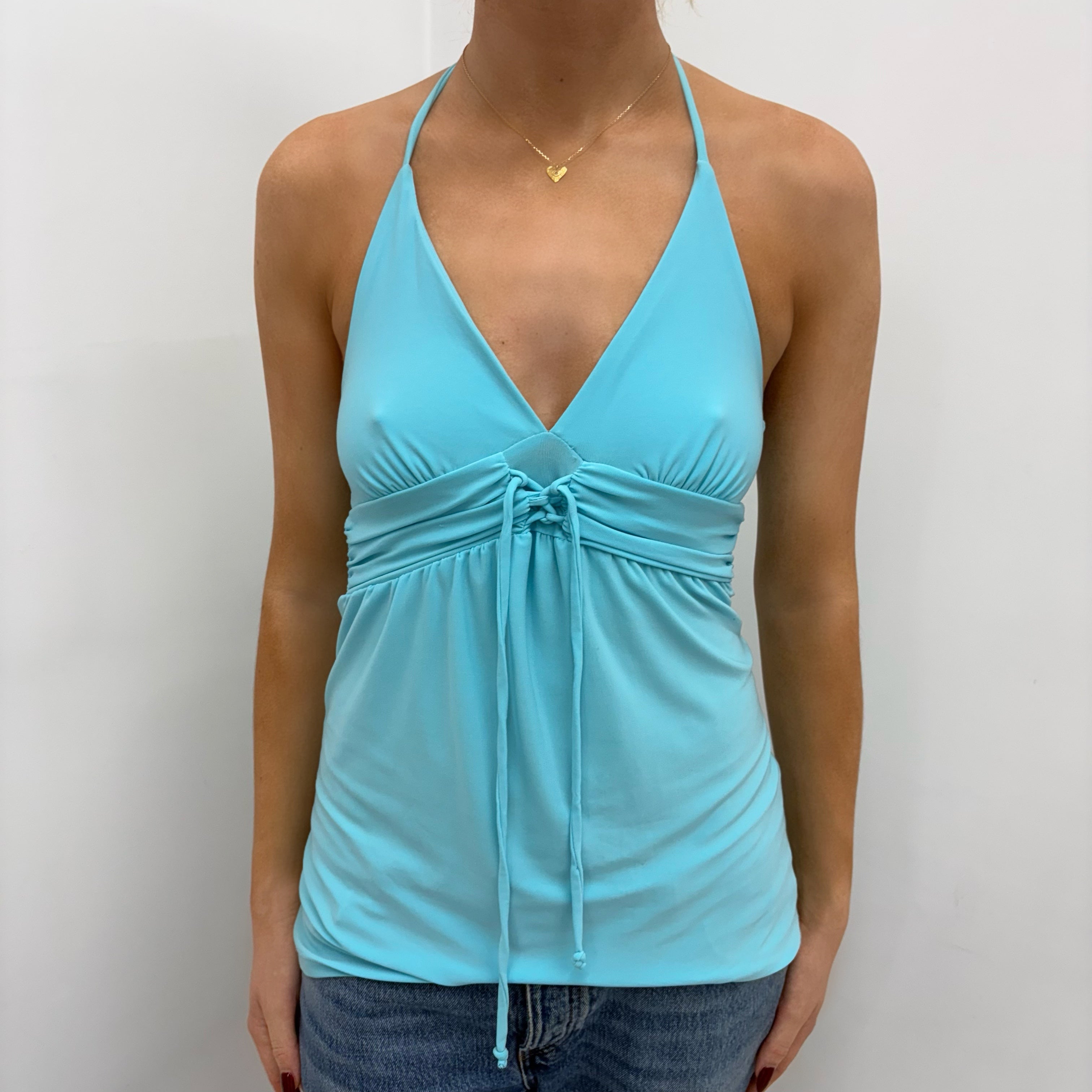 Aqua Blue Halter Top with Waist Tie