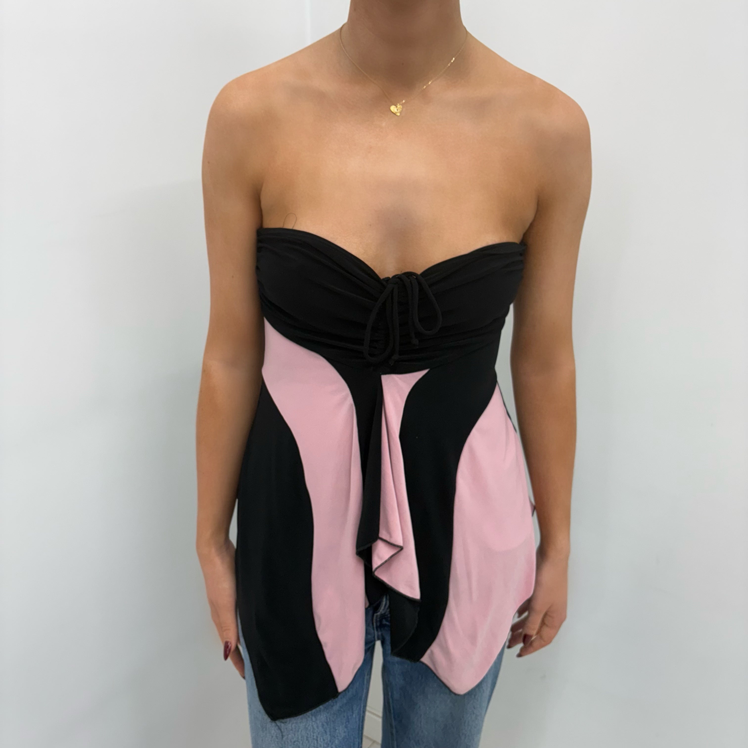 Black & Pink Colorblock Tube Top