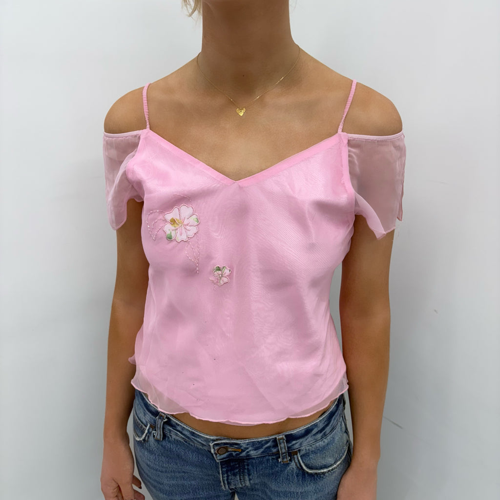 Y2K Pink Sheer Floral Top