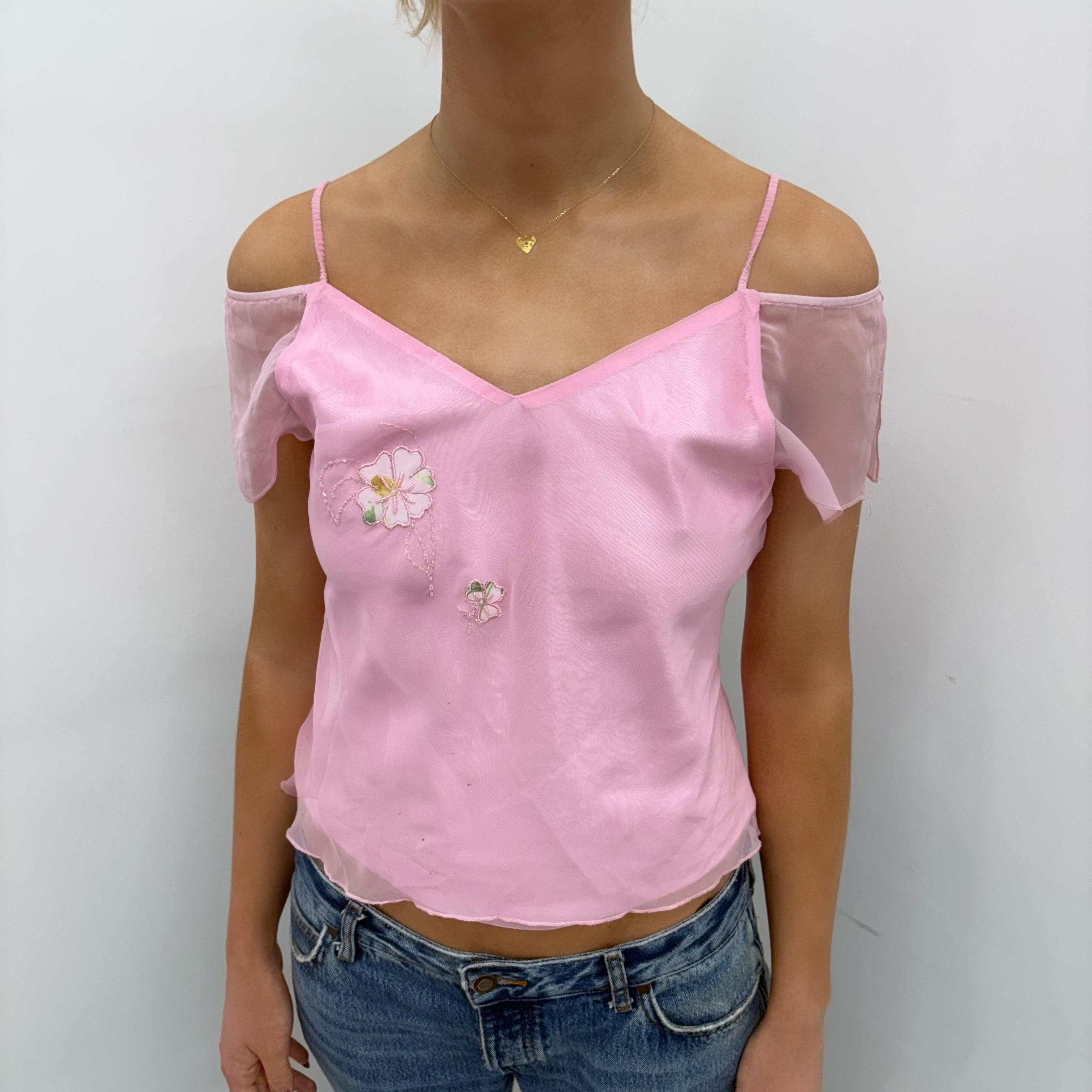 Y2K Pink Sheer Floral Top