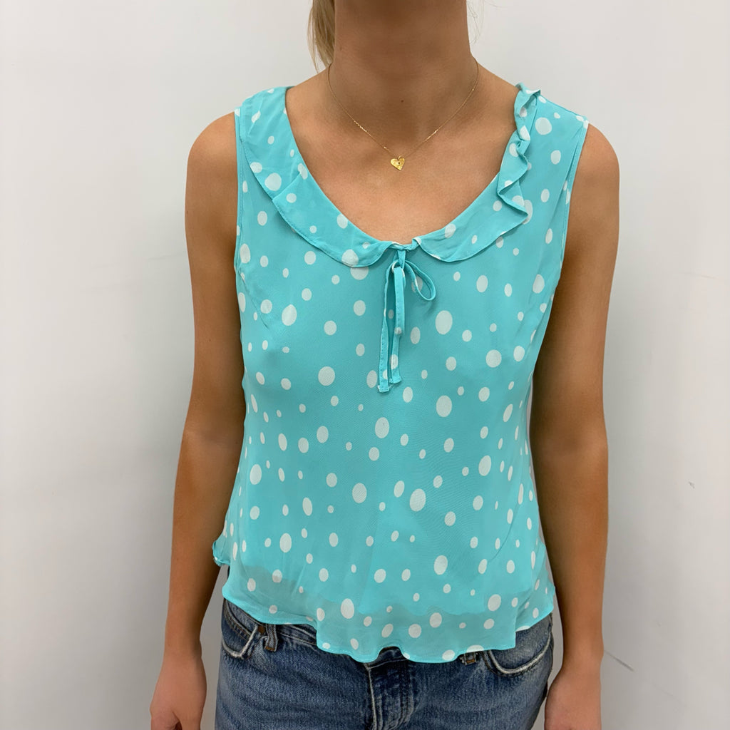 Blue Polkadot Sleeveless Blouse