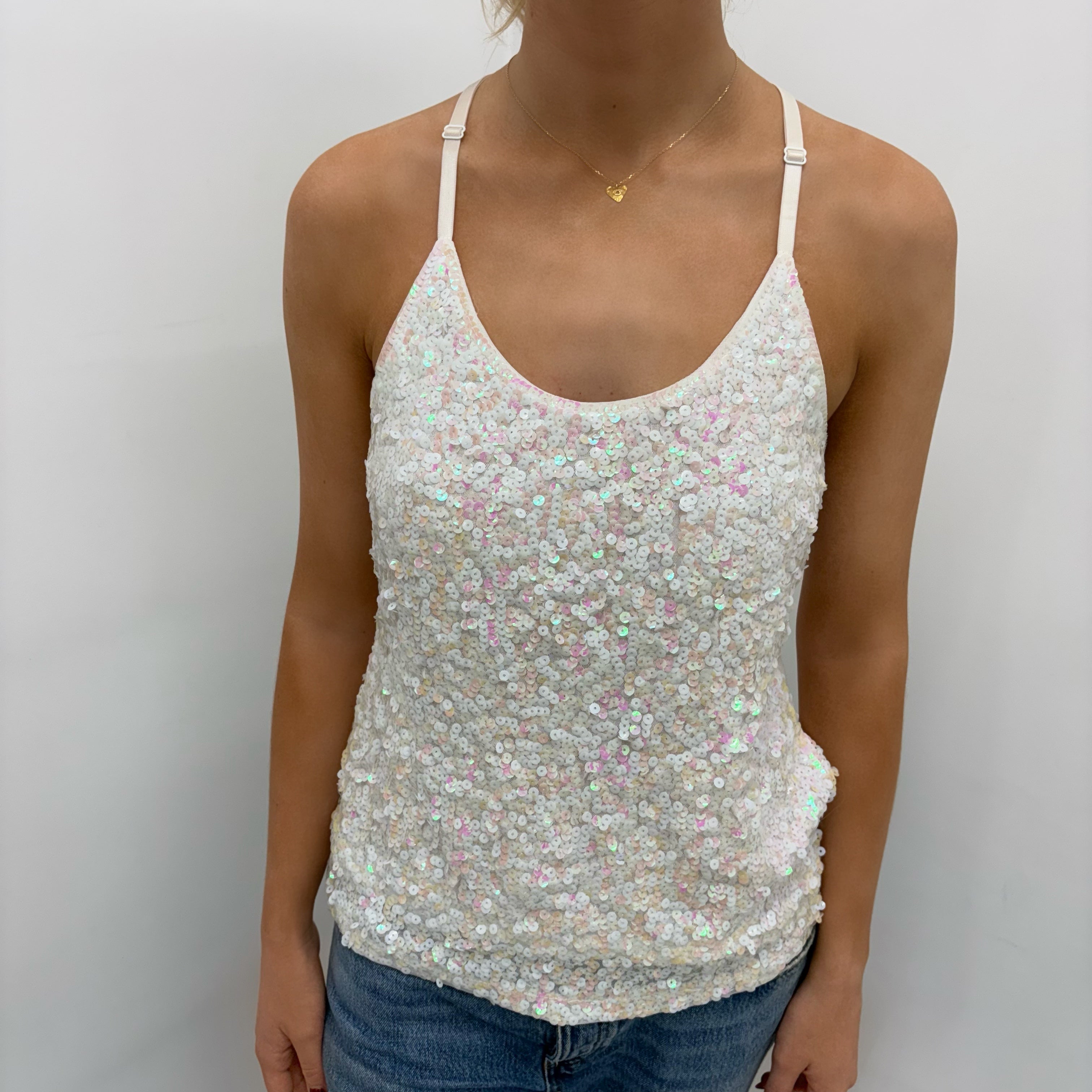 White Sequin Cami Top