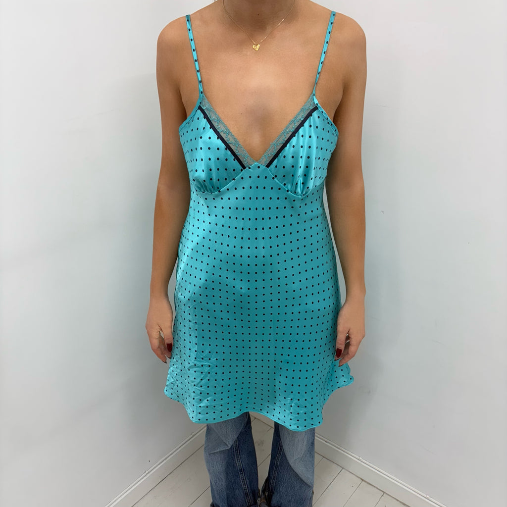 Turquoise Polka Dot Slip Dress