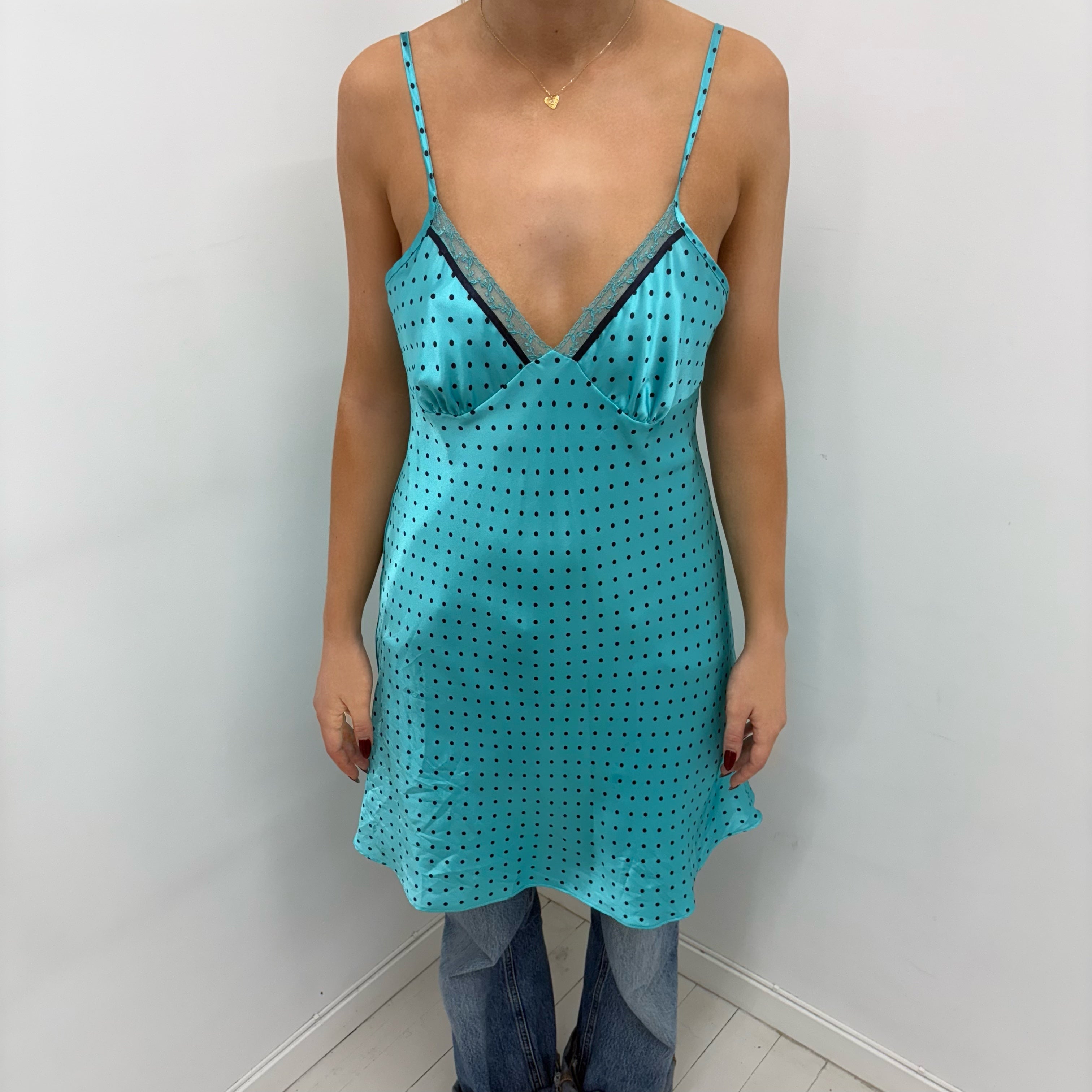 Turquoise Polka Dot Slip Dress