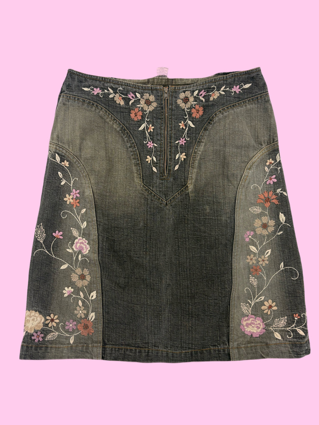 Floral Embroidered Denim Mini Skirt