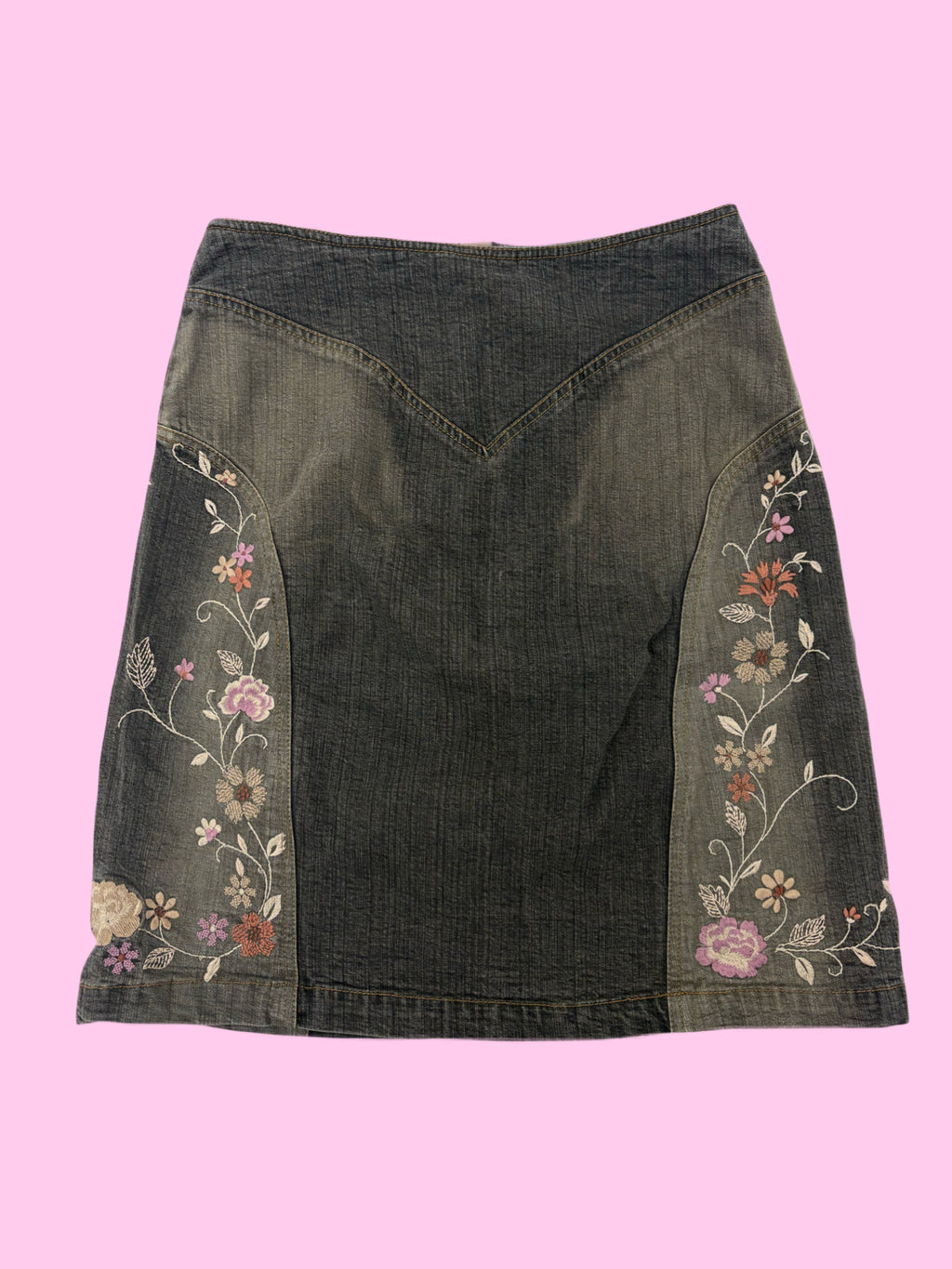 Floral Embroidered Denim Mini Skirt