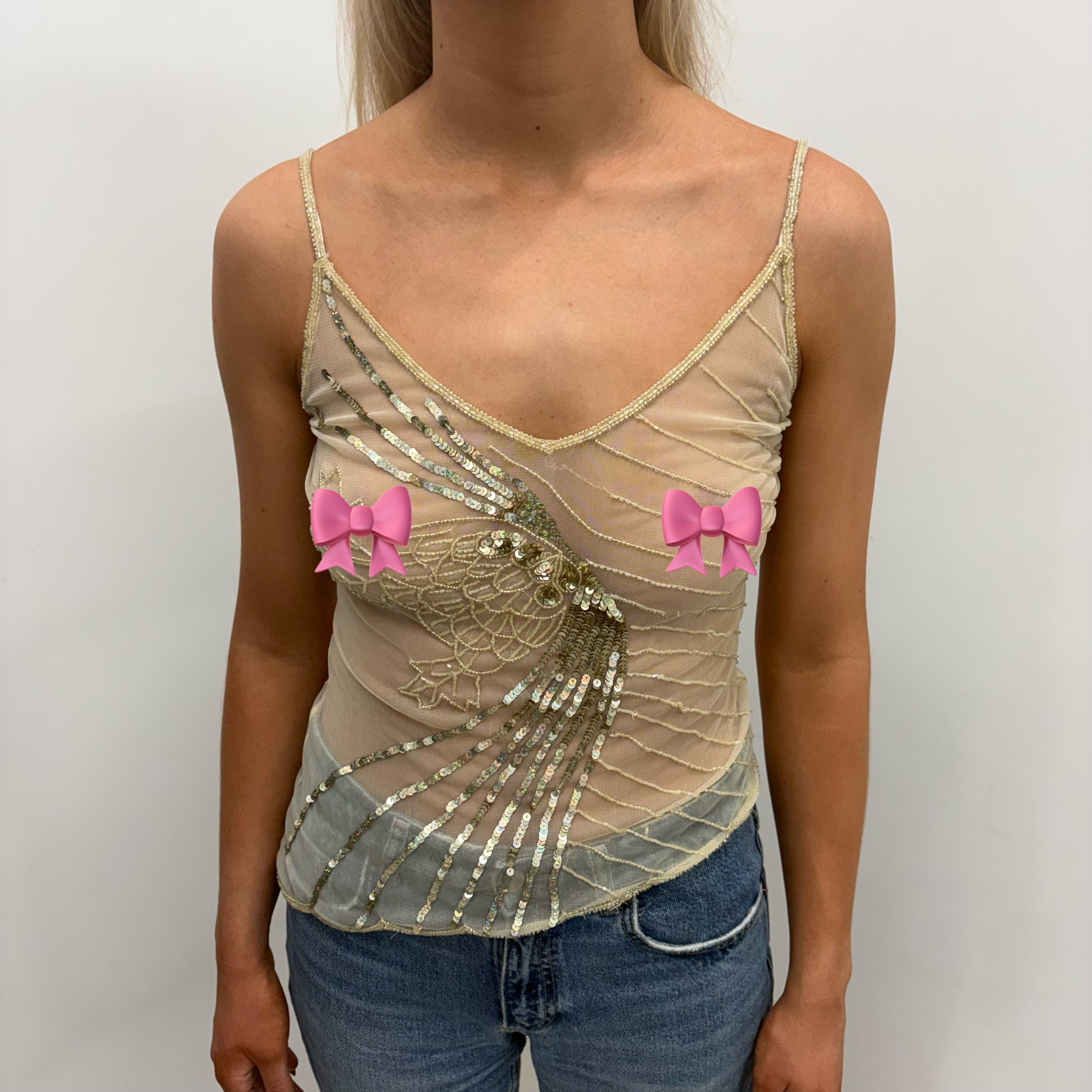 Yellow Sequin Mesh Top