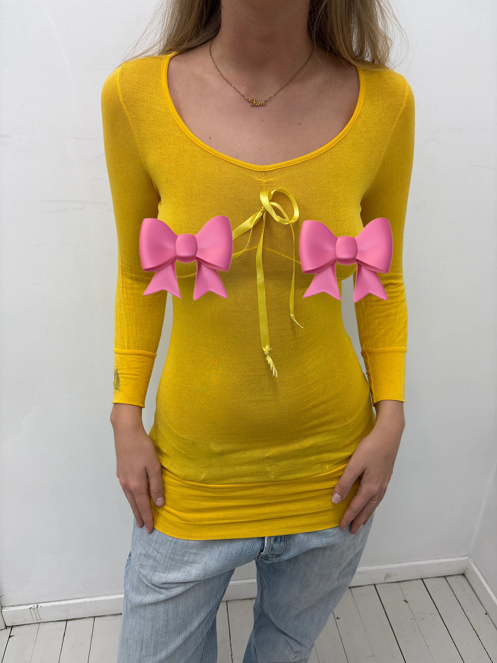 Sunshine Yellow Bow Detail Long Sleeve Mini Dress