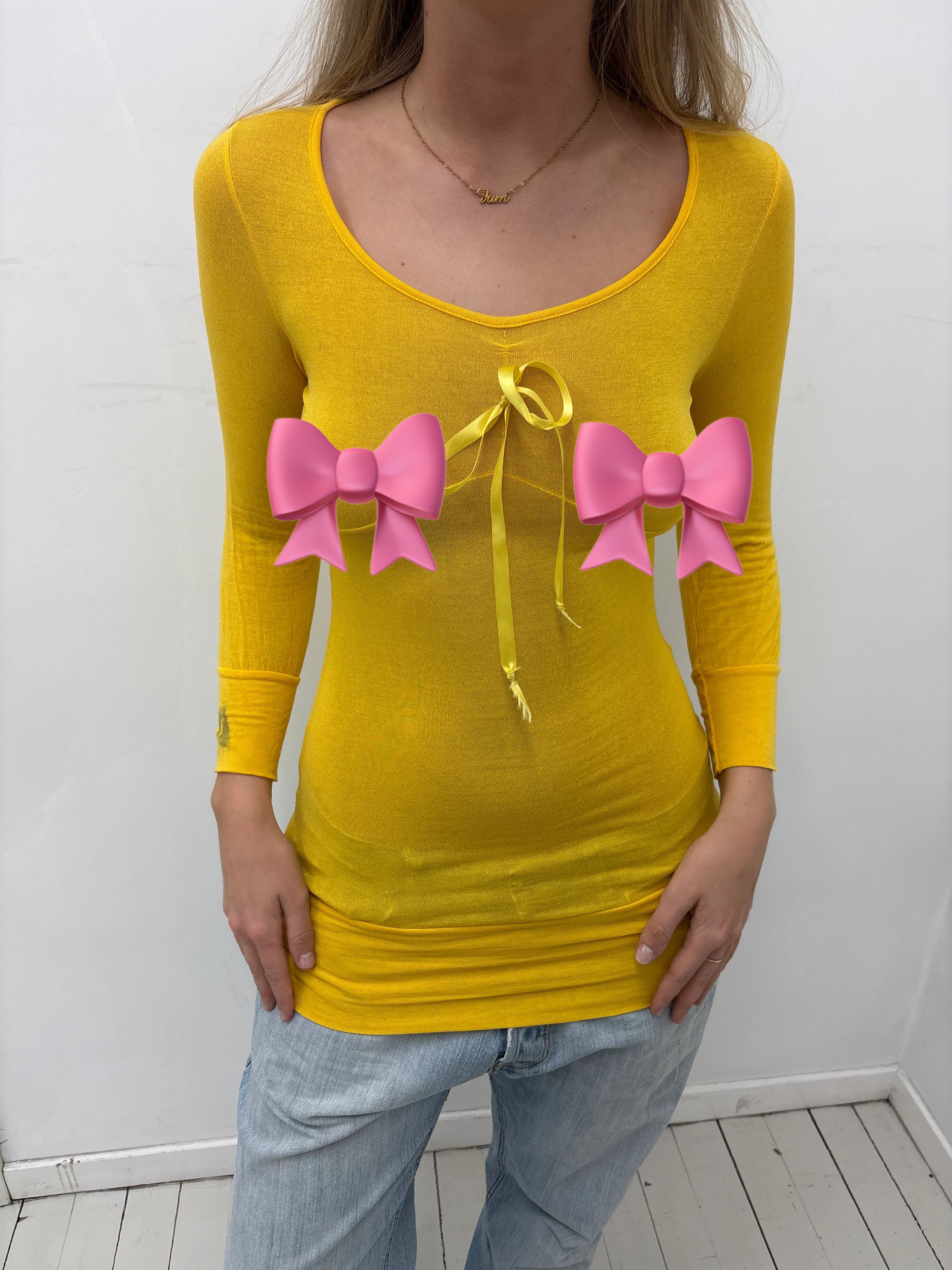 Sunshine Yellow Bow Detail Long Sleeve Mini Dress